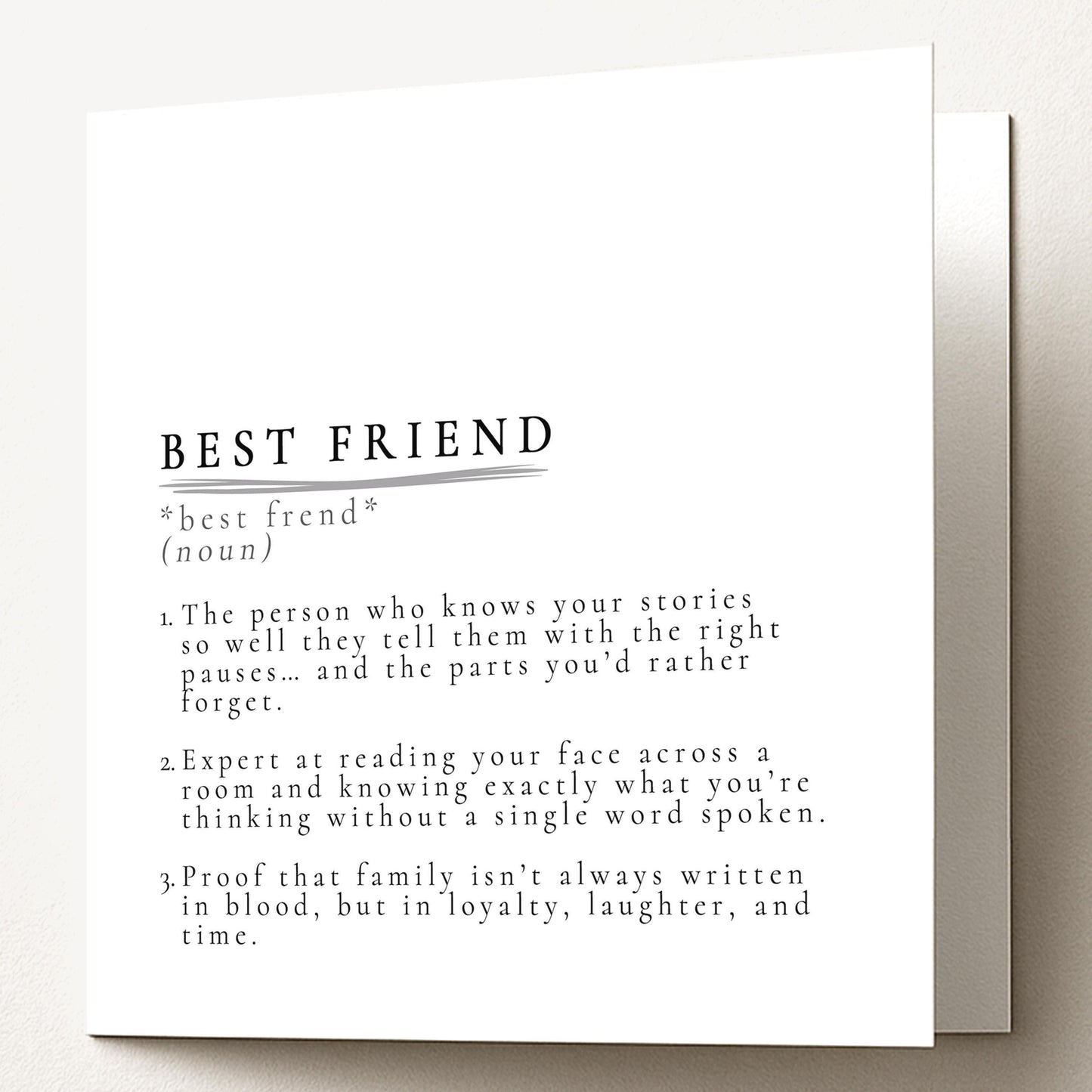 Best Friend Card – Minimalist Definition Style Friendship Card with Warm Sentiment
