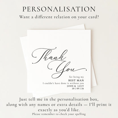 Best Man Thank You Card - Personalised Wedding Keepsake With Premium Matte Finish