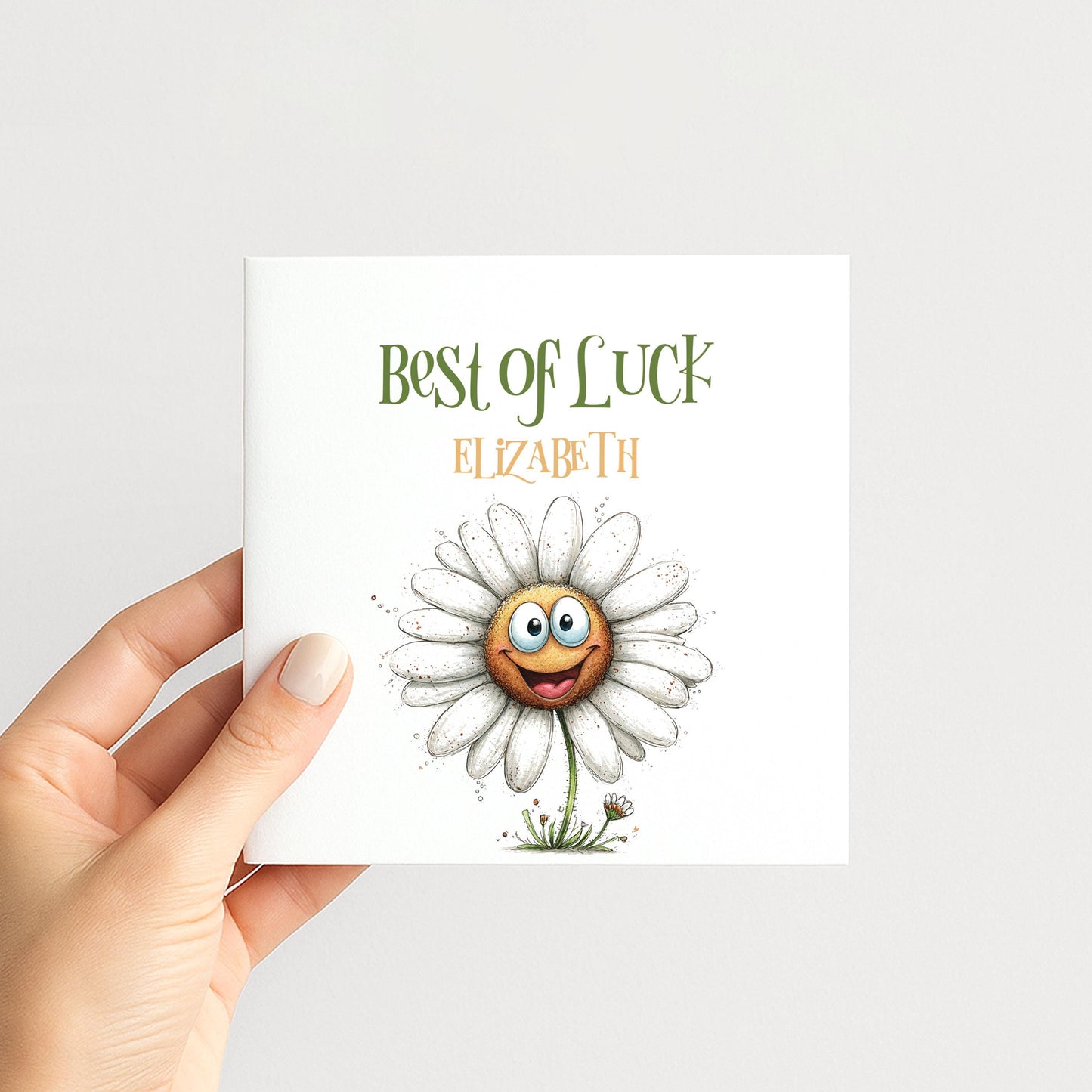 Best Of Luck Card – Personalised Goodbye Friend Card With Cheerful Daisy