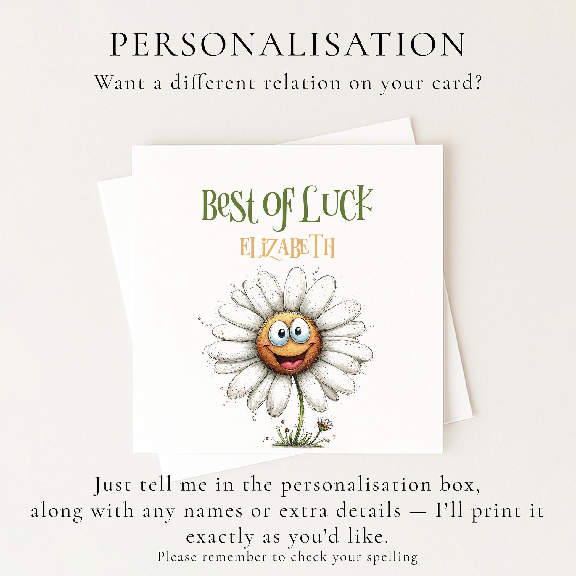 Best Of Luck Card – Personalised Goodbye Friend Card With Cheerful Daisy