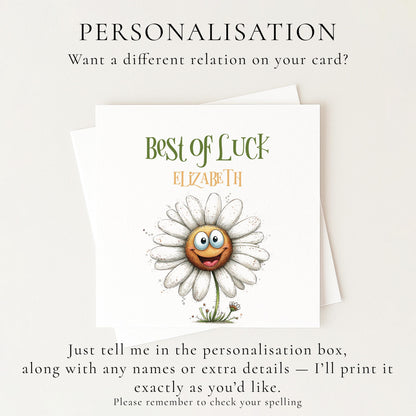 Best Of Luck Card – Personalised Goodbye Friend Card With Cheerful Daisy