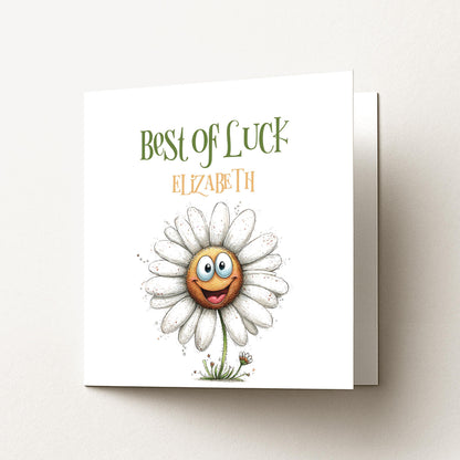 Best Of Luck Card – Personalised Goodbye Friend Card With Cheerful Daisy