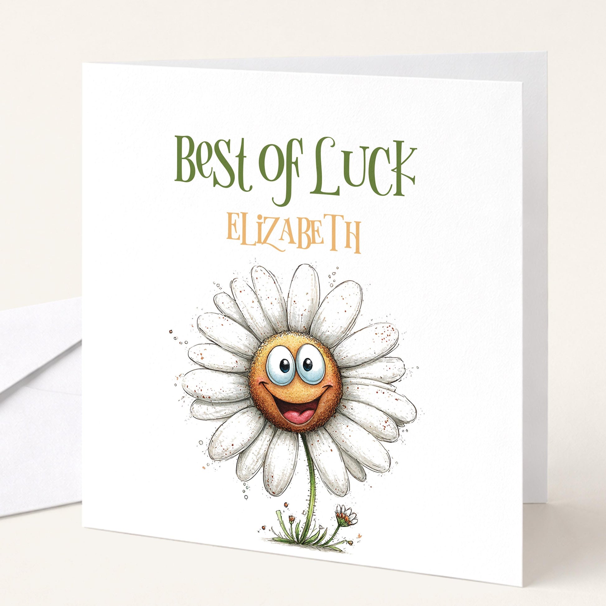 Best Of Luck Card – Personalised Goodbye Friend Card With Cheerful Daisy