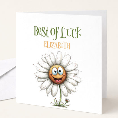 Best Of Luck Card – Personalised Goodbye Friend Card With Cheerful Daisy