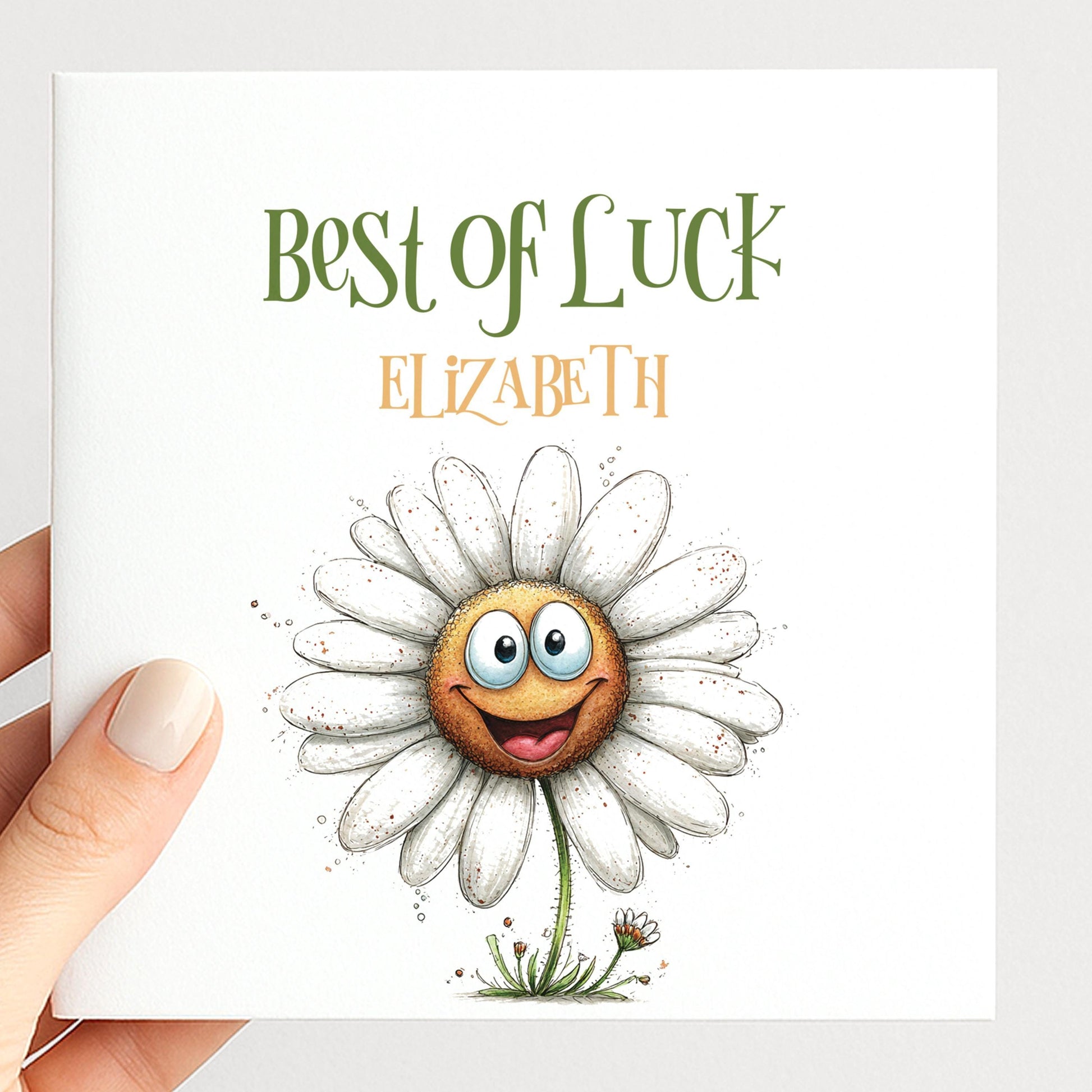 Best Of Luck Card – Personalised Goodbye Friend Card With Cheerful Daisy