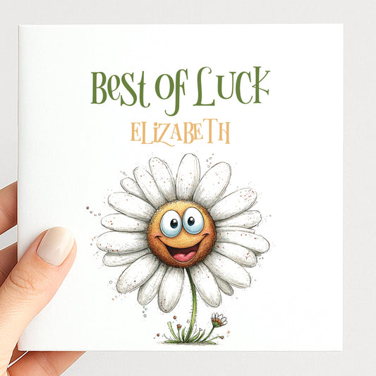Best Of Luck Card – Personalised Goodbye Friend Card With Cheerful Daisy