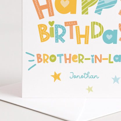Birthday Card Brother In Law - Personalised Fun Colourful Greeting Card With Name