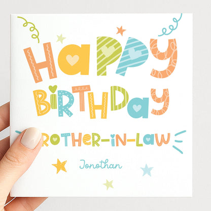 Birthday Card Brother In Law - Personalised Fun Colourful Greeting Card With Name