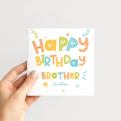 Birthday Card Brother – Personalised Fun Colourful Greeting Card With Name