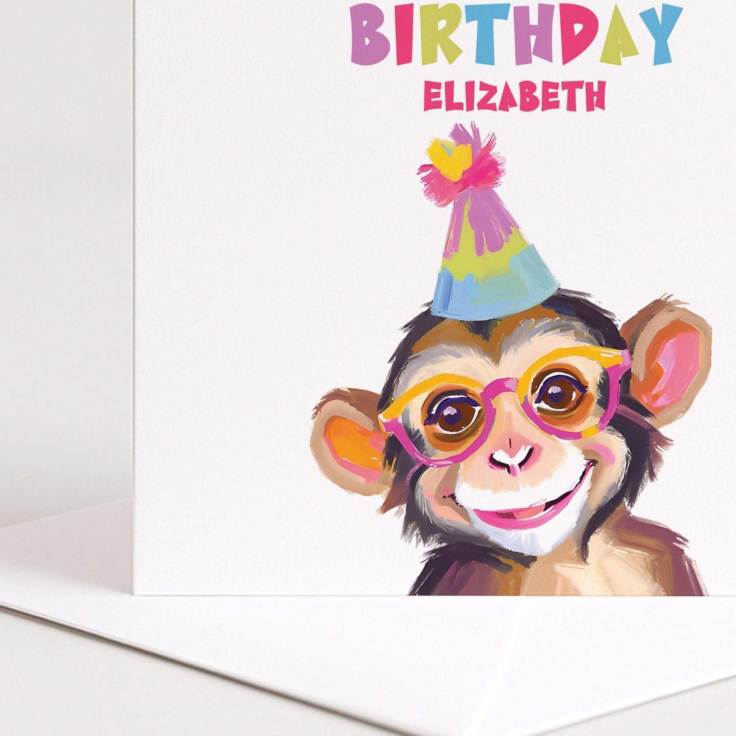Birthday Card Child – Personalised Colourful Monkey Design With Matte Finish