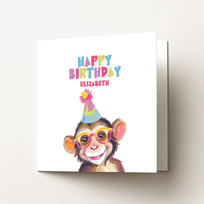 Birthday Card Child – Personalised Colourful Monkey Design With Matte Finish