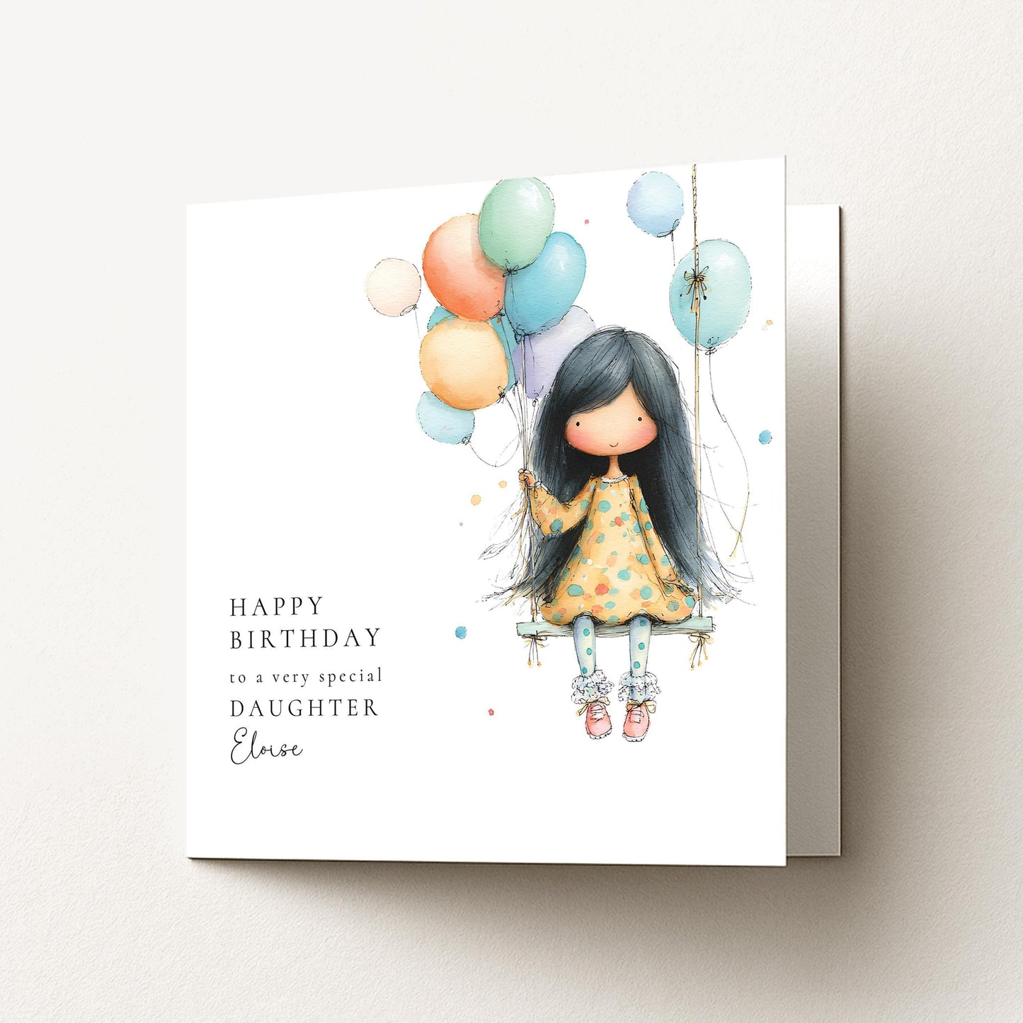 Birthday Card Daughter – Personalised Cute Girl Balloon Card With Envelope Included