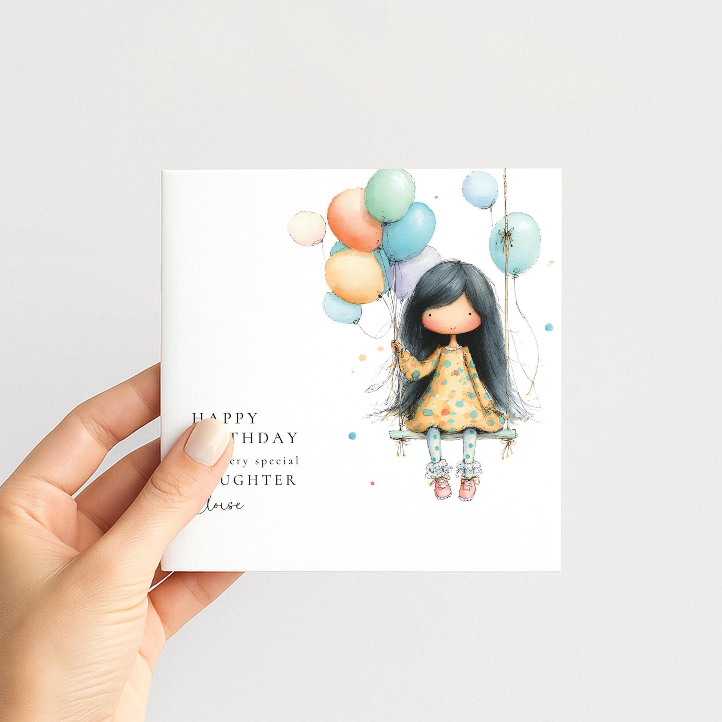 Birthday Card Daughter – Personalised Cute Girl Balloon Card With Envelope Included