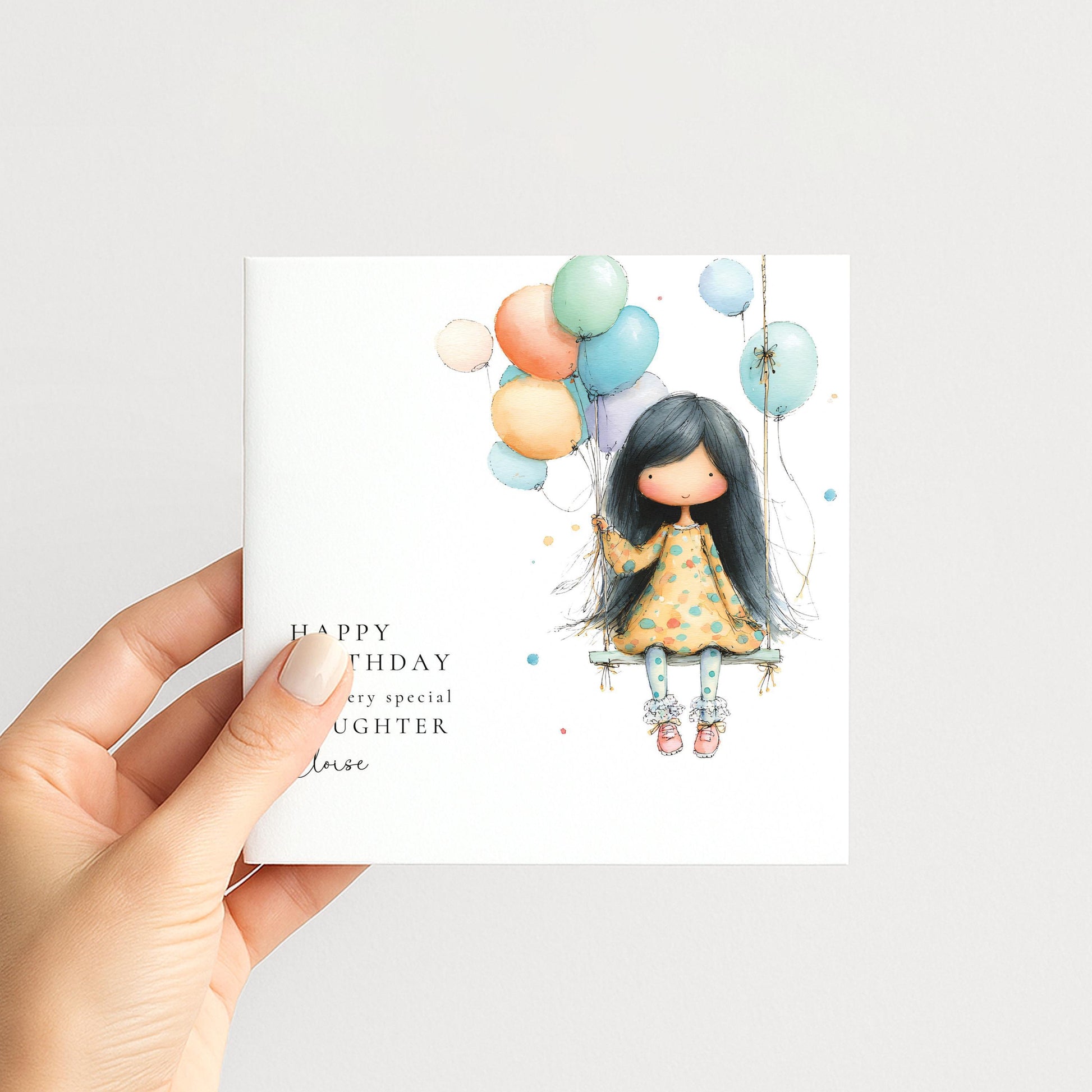 Birthday Card Daughter – Personalised Cute Girl Balloon Card With Envelope Included