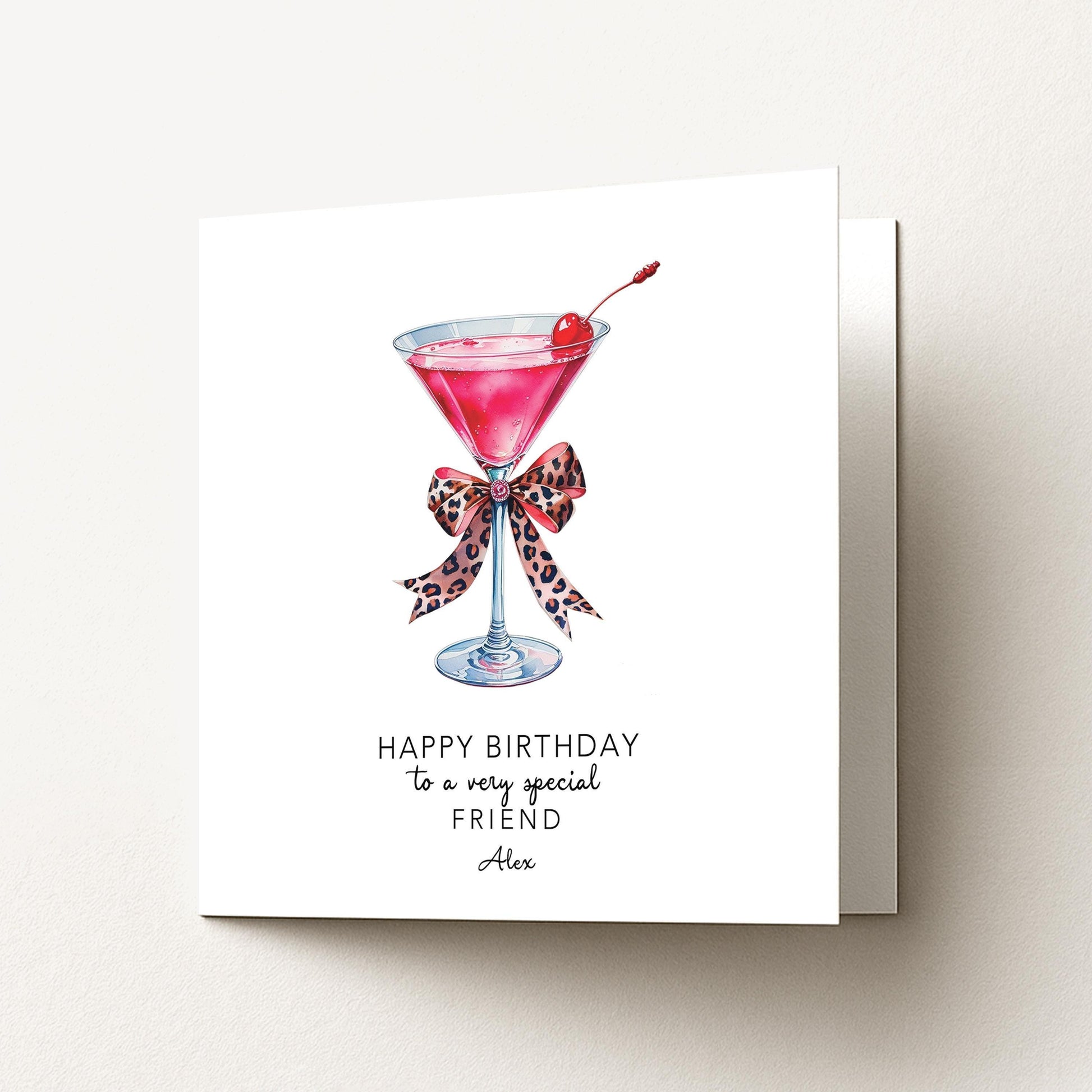 Birthday Card For Friend - Stylish Martini Glass Cocktail Design With Envelope
