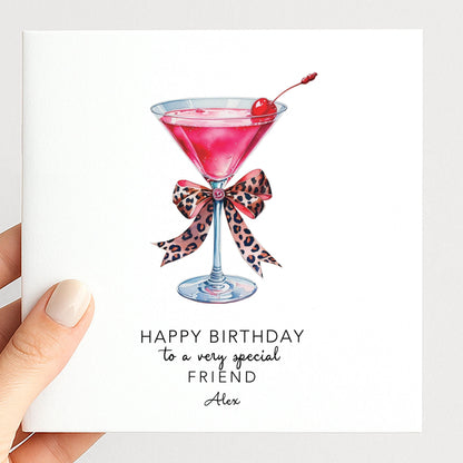 Birthday Card For Friend - Stylish Martini Glass Cocktail Design With Envelope