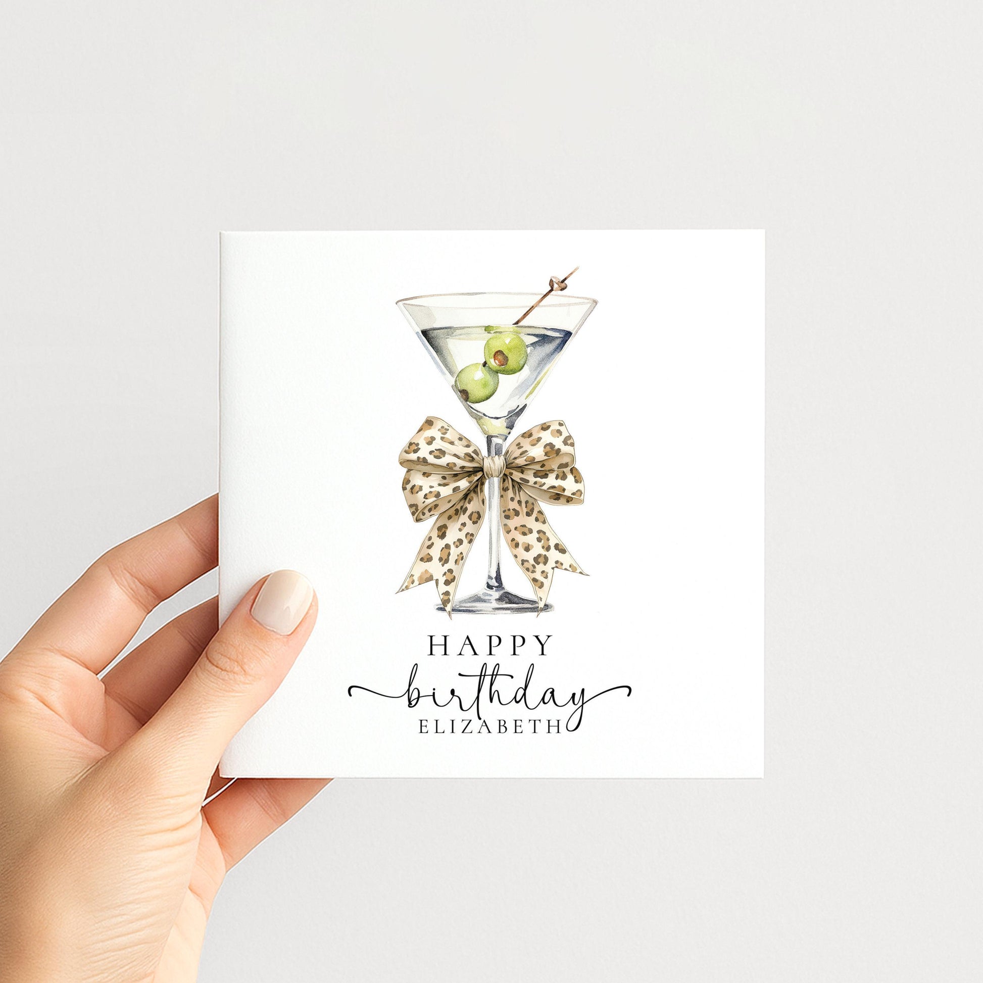 Birthday Card For Her - Personalised Elegant Cocktail Illustration With Bow Detail