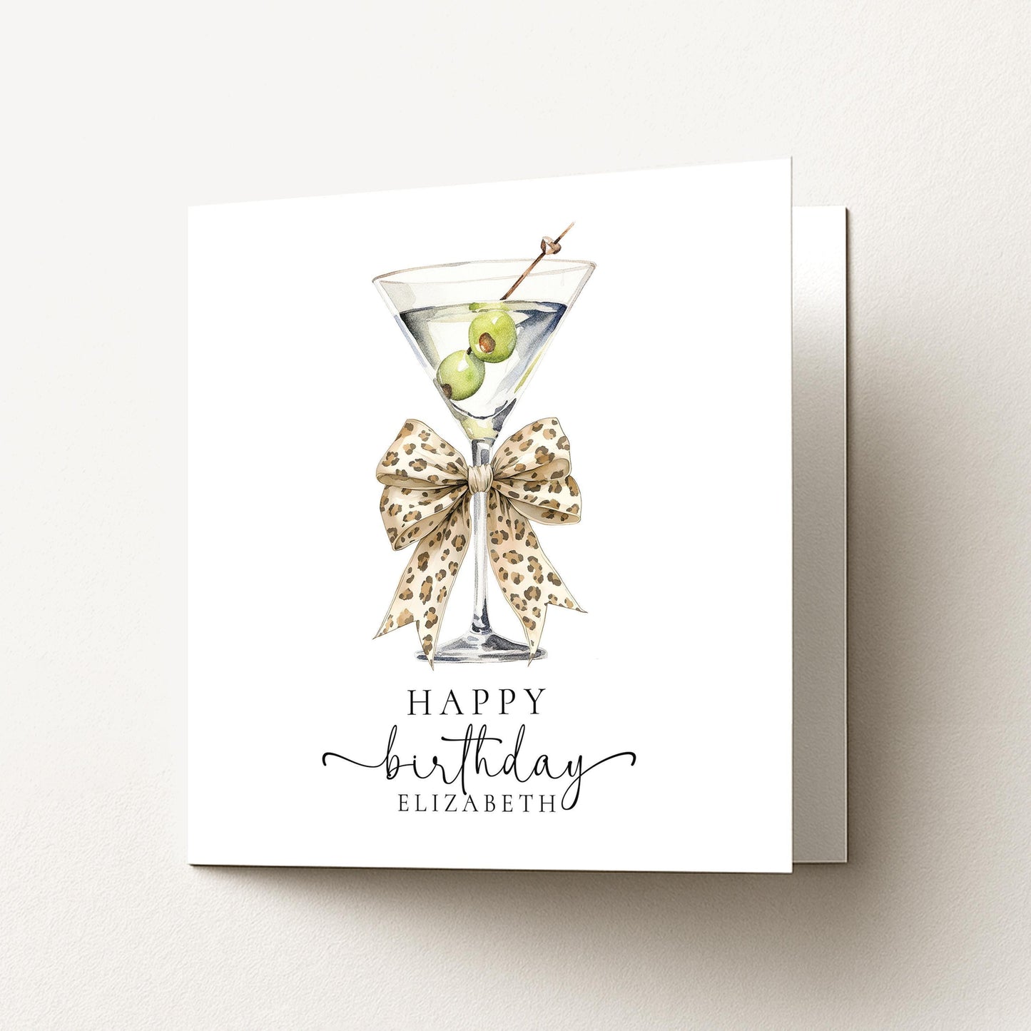 Birthday Card For Her - Personalised Elegant Cocktail Illustration With Bow Detail