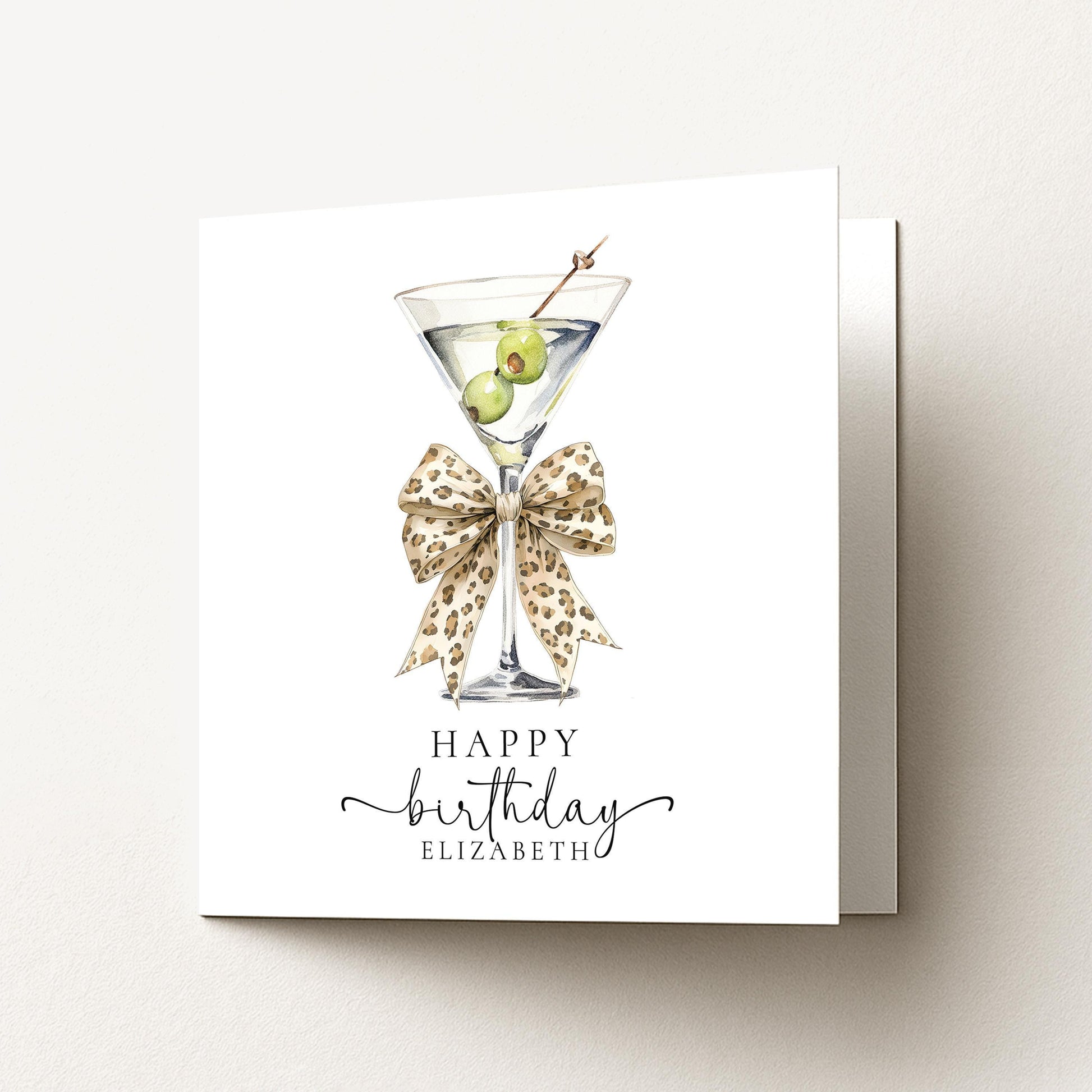 Birthday Card For Her - Personalised Elegant Cocktail Illustration With Bow Detail