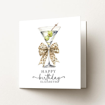 Birthday Card For Her - Personalised Elegant Cocktail Illustration With Bow Detail