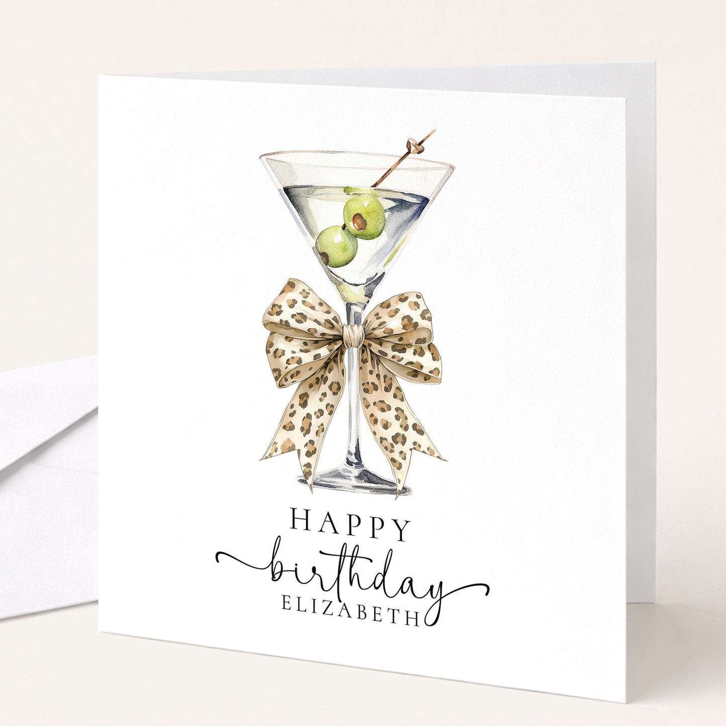 Birthday Card For Her - Personalised Elegant Cocktail Illustration With Bow Detail