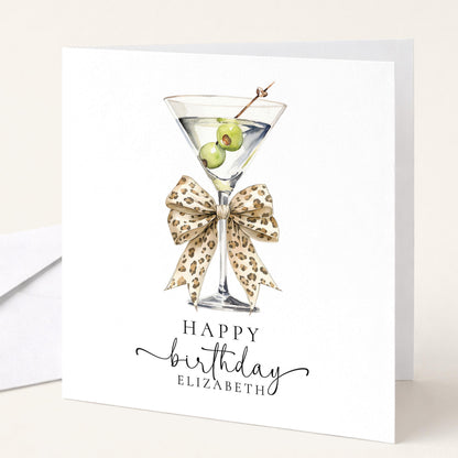Birthday Card For Her - Personalised Elegant Cocktail Illustration With Bow Detail