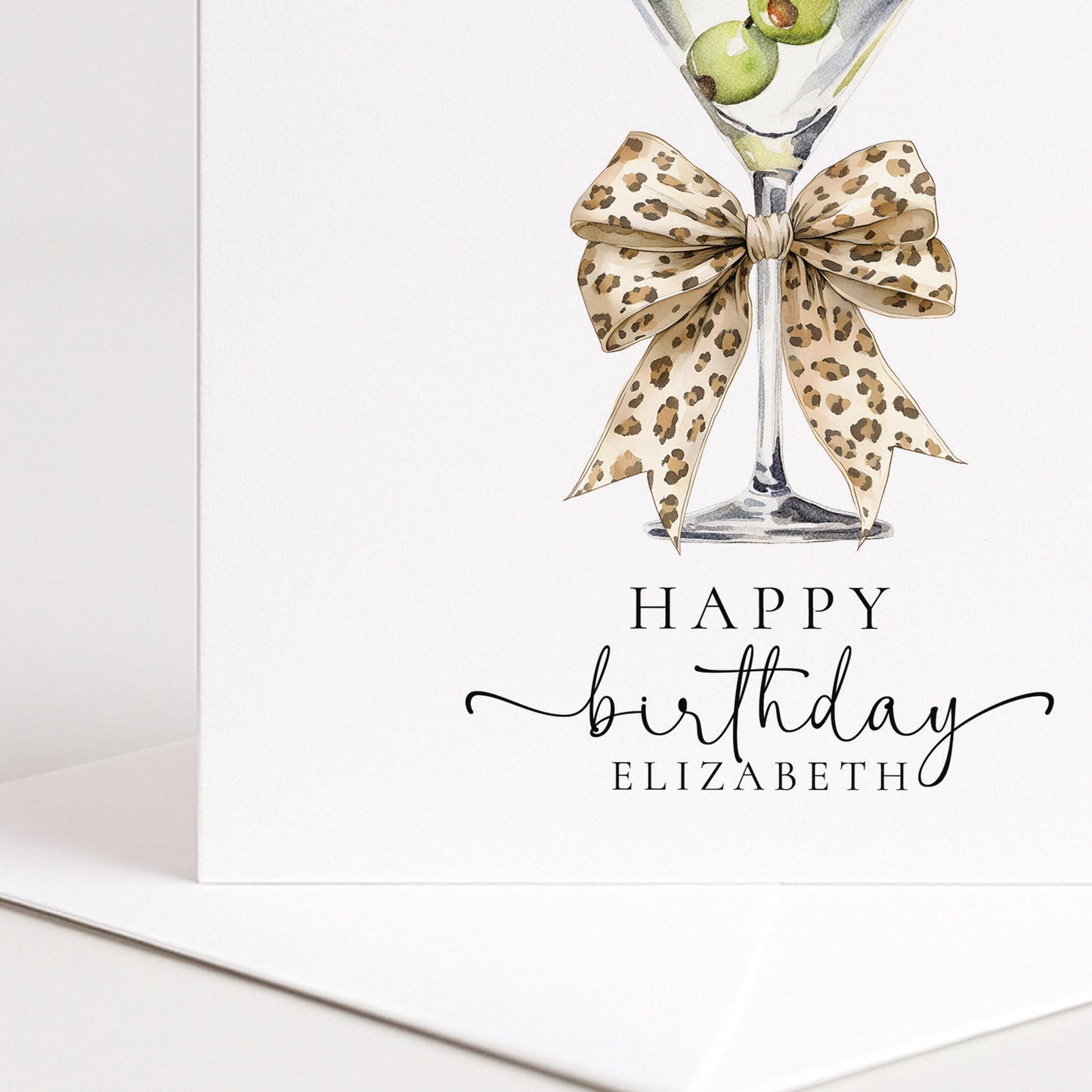 Birthday Card For Her - Personalised Elegant Cocktail Illustration With Bow Detail