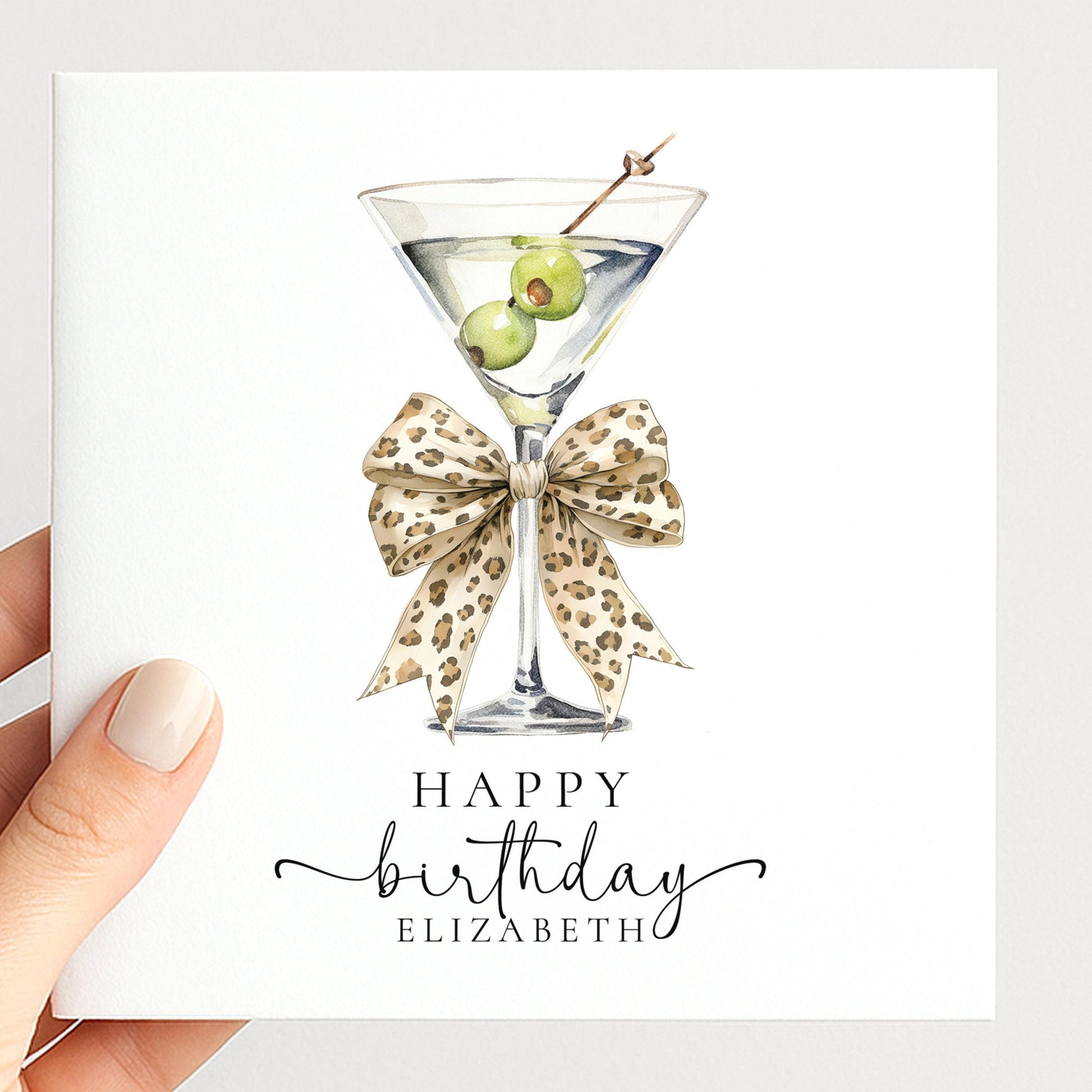 Birthday Card For Her - Personalised Elegant Cocktail Illustration With Bow Detail