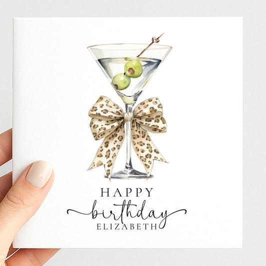 Birthday Card For Her - Personalised Elegant Cocktail Illustration With Bow Detail