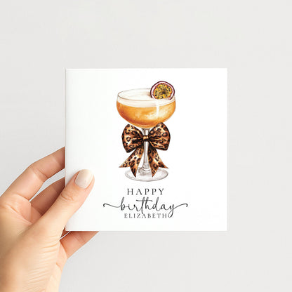 Birthday Card For Her – Personalised Stylish Cocktail Illustration With Bow
