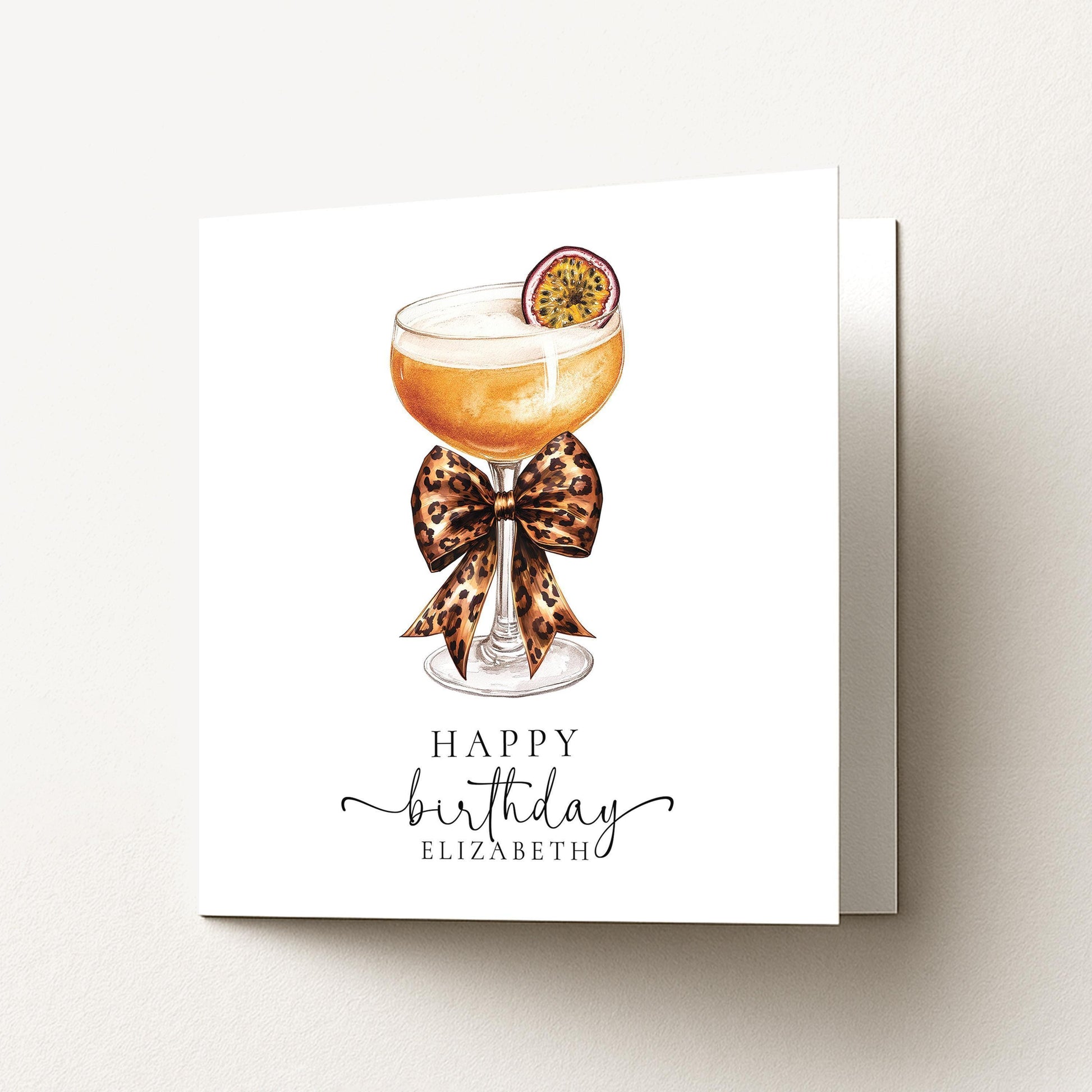 Birthday Card For Her – Personalised Stylish Cocktail Illustration With Bow