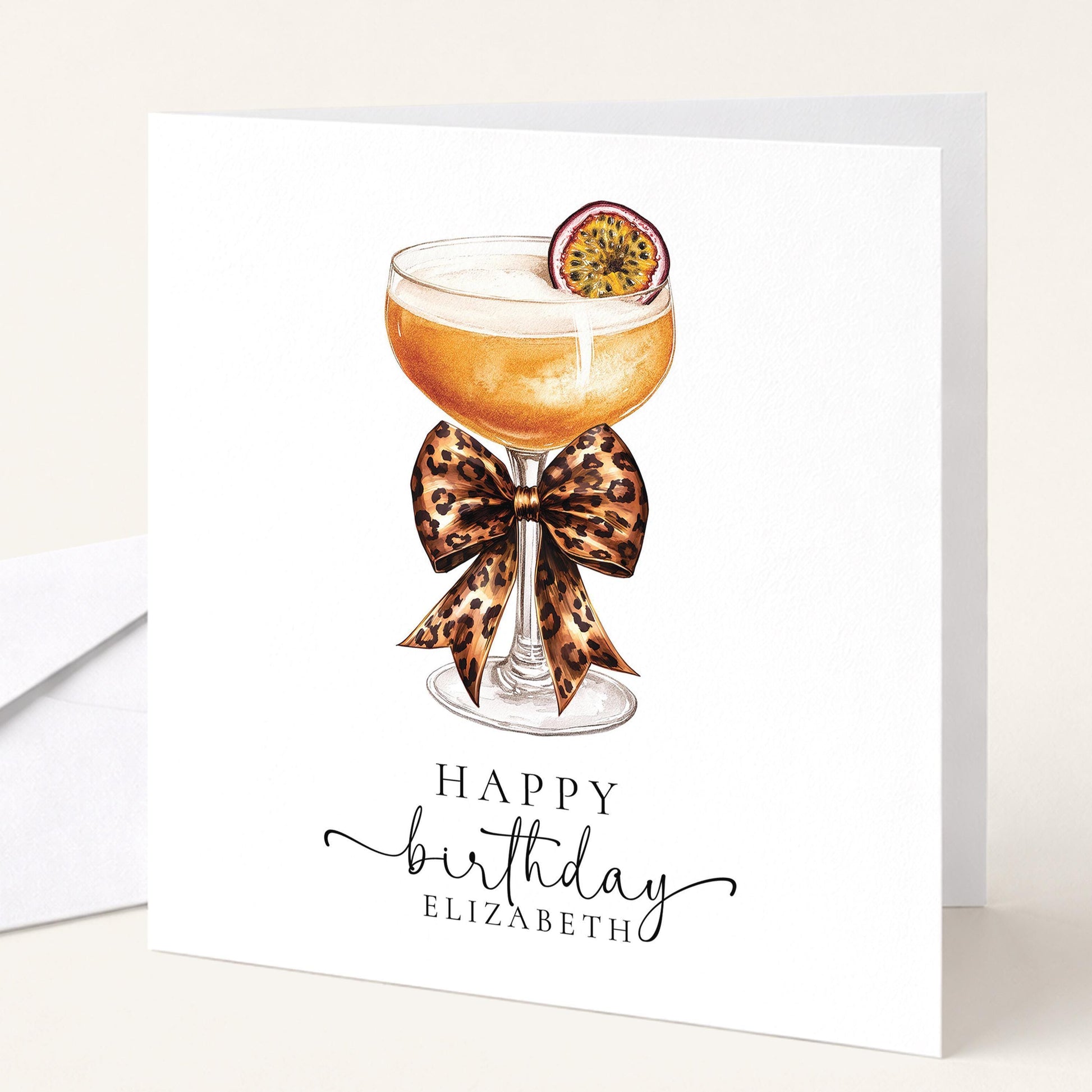Birthday Card For Her – Personalised Stylish Cocktail Illustration With Bow