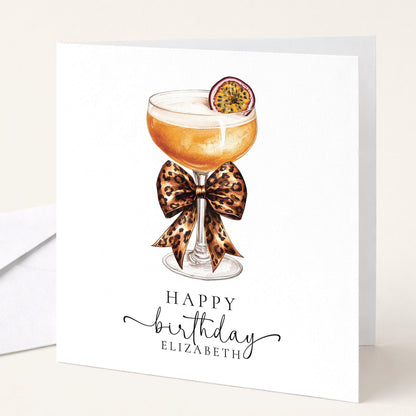 Birthday Card For Her – Personalised Stylish Cocktail Illustration With Bow