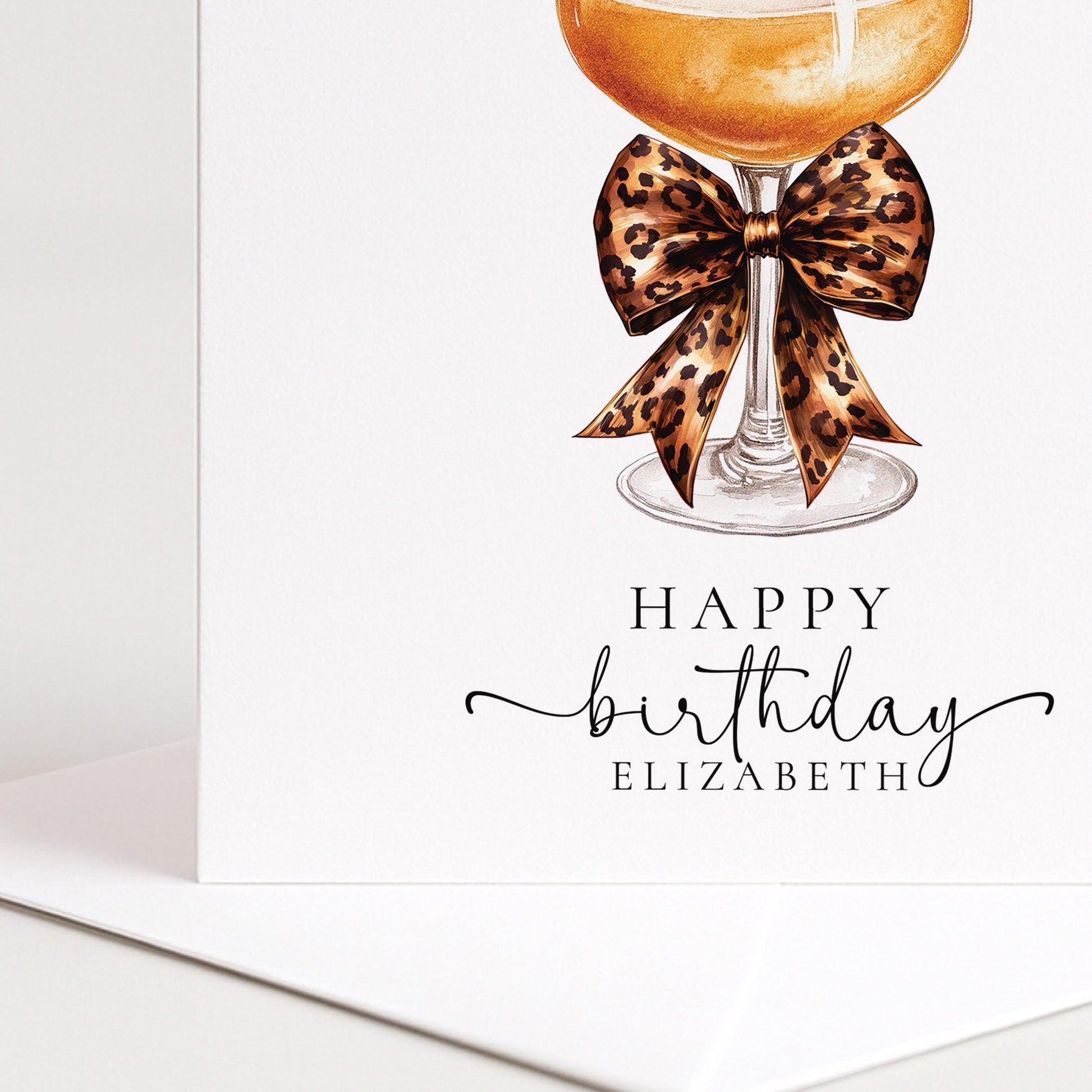 Birthday Card For Her – Personalised Stylish Cocktail Illustration With Bow