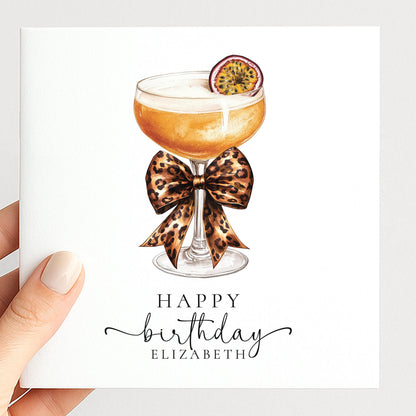 Birthday Card For Her – Personalised Stylish Cocktail Illustration With Bow