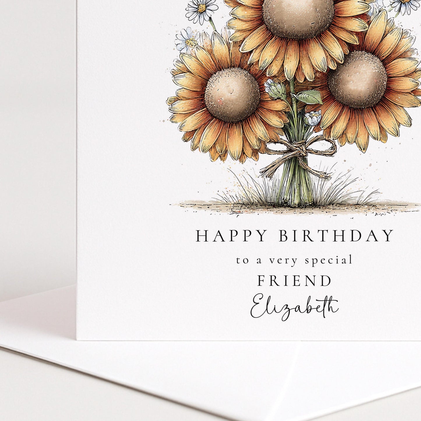 Birthday Card Friend – Elegant Floral Sunflower Birthday Card With Envelope