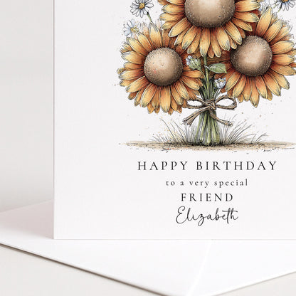 Birthday Card Friend – Elegant Floral Sunflower Birthday Card With Envelope
