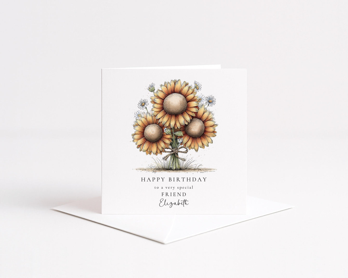 Birthday Card Friend – Elegant Floral Sunflower Birthday Card With Envelope