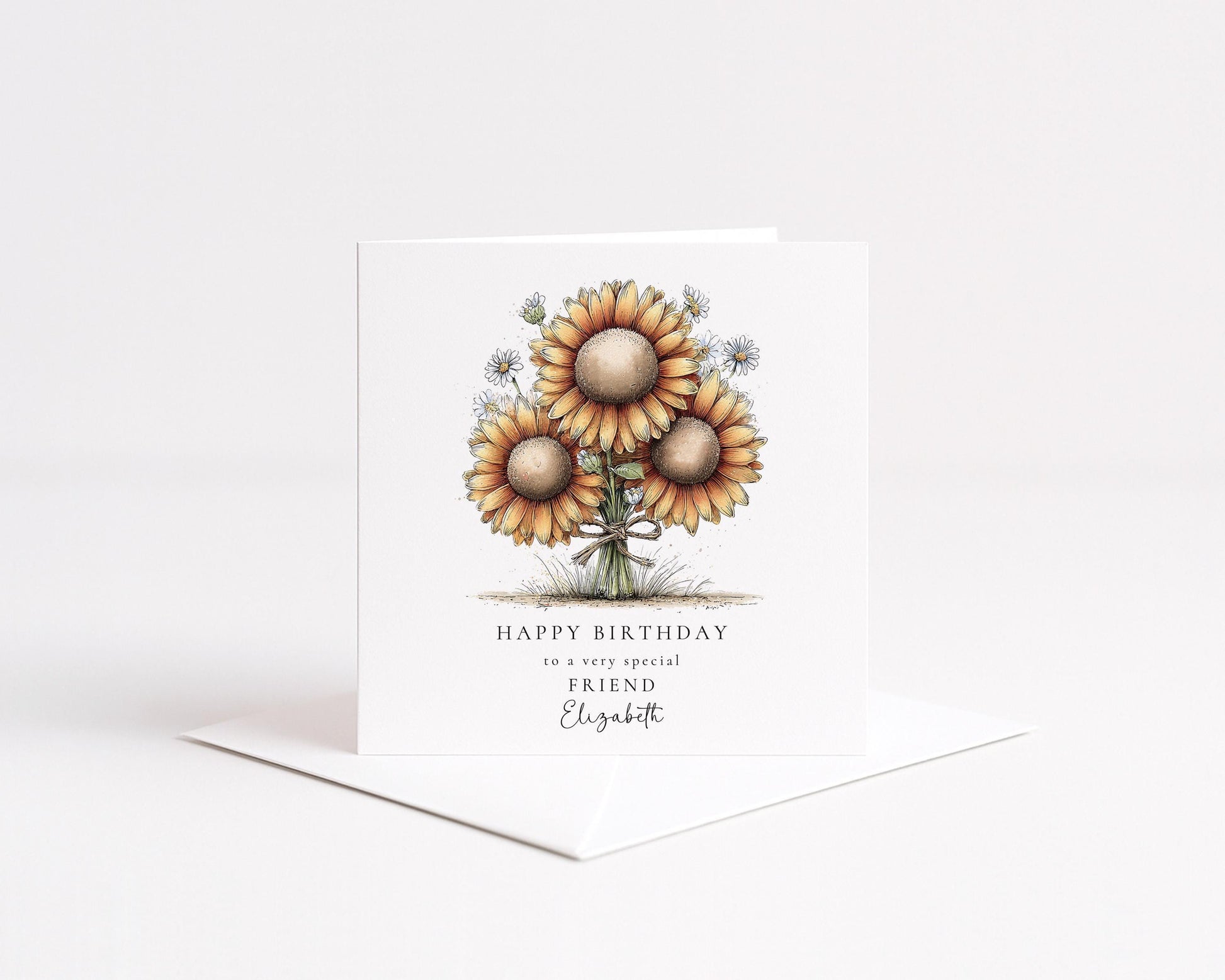 Birthday Card Friend – Elegant Floral Sunflower Birthday Card With Envelope