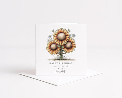 Birthday Card Friend – Elegant Floral Sunflower Birthday Card With Envelope
