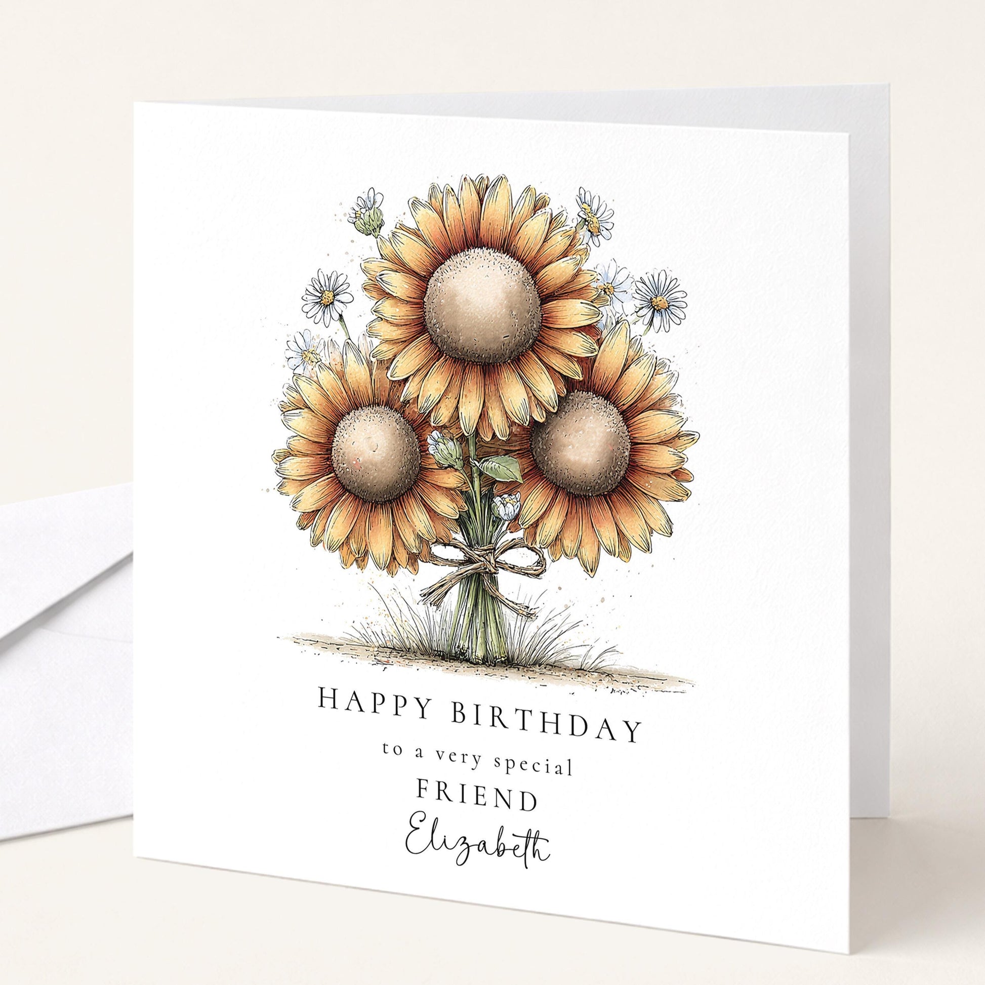 Birthday Card Friend – Elegant Floral Sunflower Birthday Card With Envelope