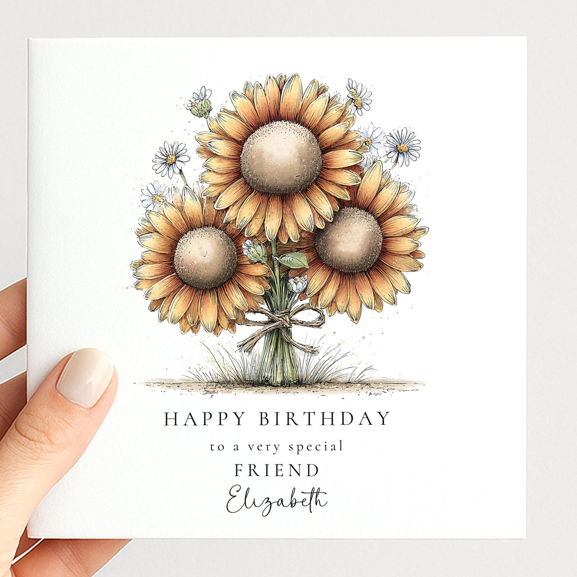 Birthday Card Friend – Elegant Floral Sunflower Birthday Card With Envelope