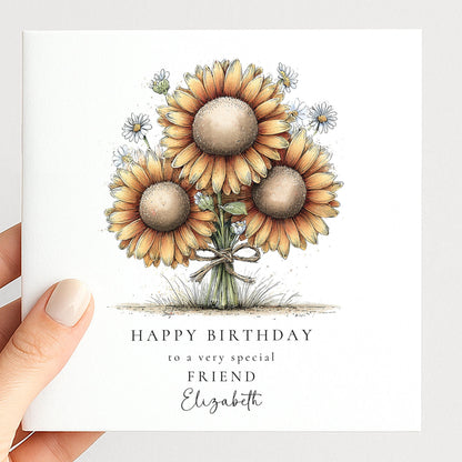 Birthday Card Friend – Elegant Floral Sunflower Birthday Card With Envelope