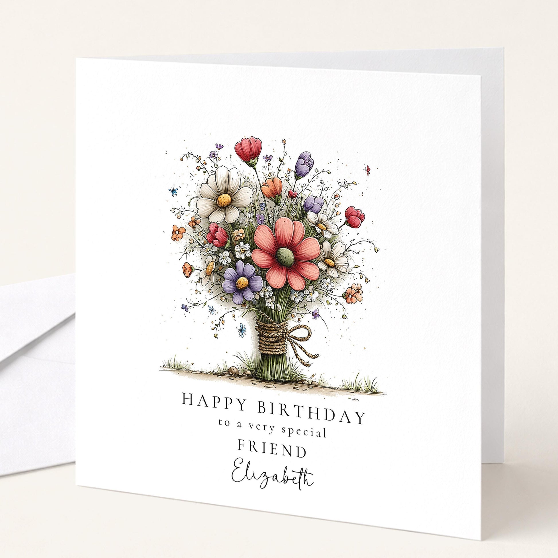 Birthday Card Friend – Floral Personalised Birthday Greeting Card