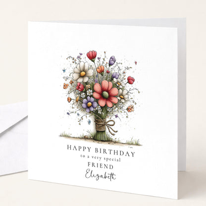 Birthday Card Friend – Floral Personalised Birthday Greeting Card
