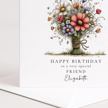 Birthday Card Friend – Floral Personalised Birthday Greeting Card