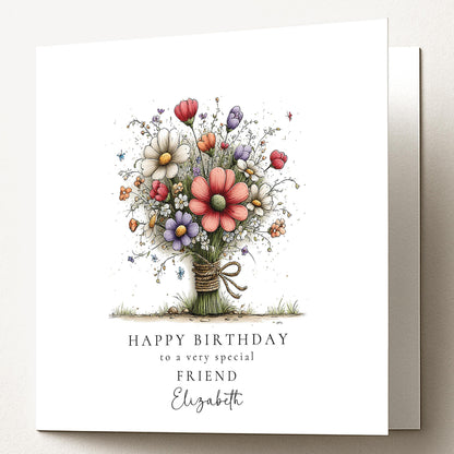Birthday Card Friend – Floral Personalised Birthday Greeting Card