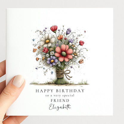 Birthday Card Friend – Floral Personalised Birthday Greeting Card