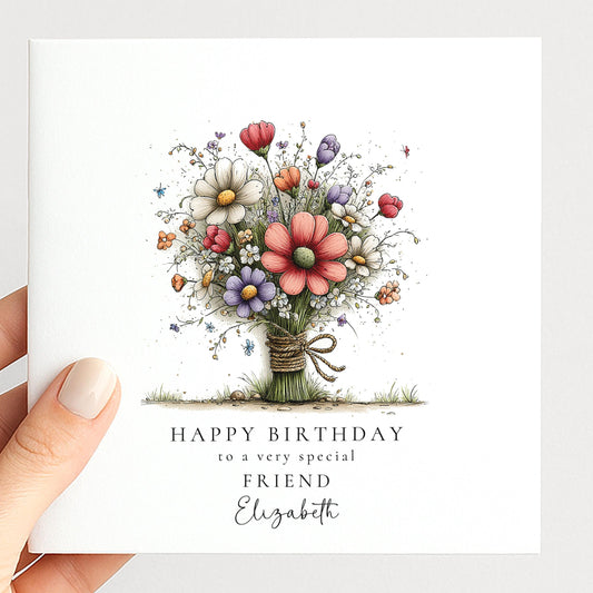 Birthday Card Friend – Floral Personalised Birthday Greeting Card
