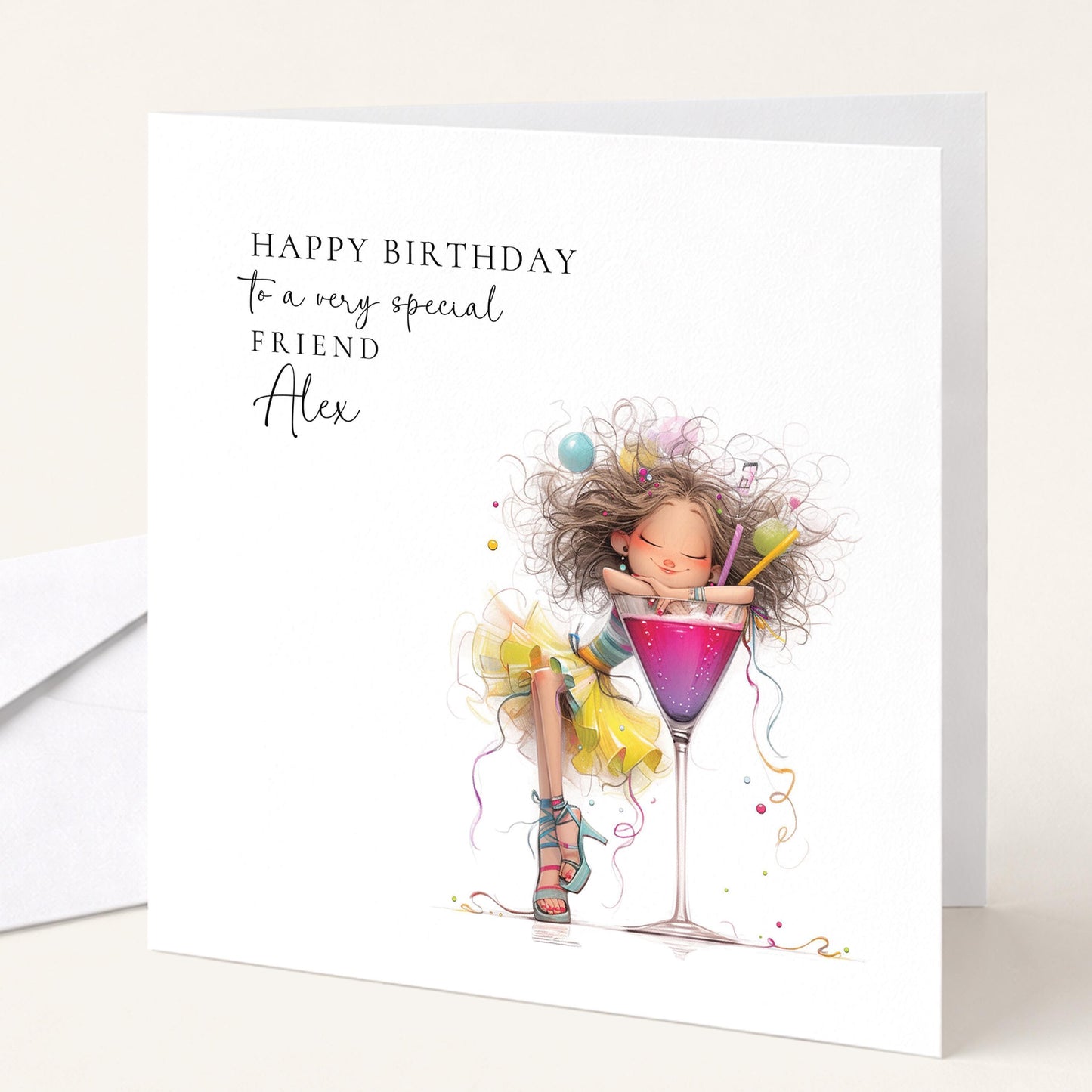 Birthday Card Friend - Personalised Cocktail Birthday Party Card With Custom Name